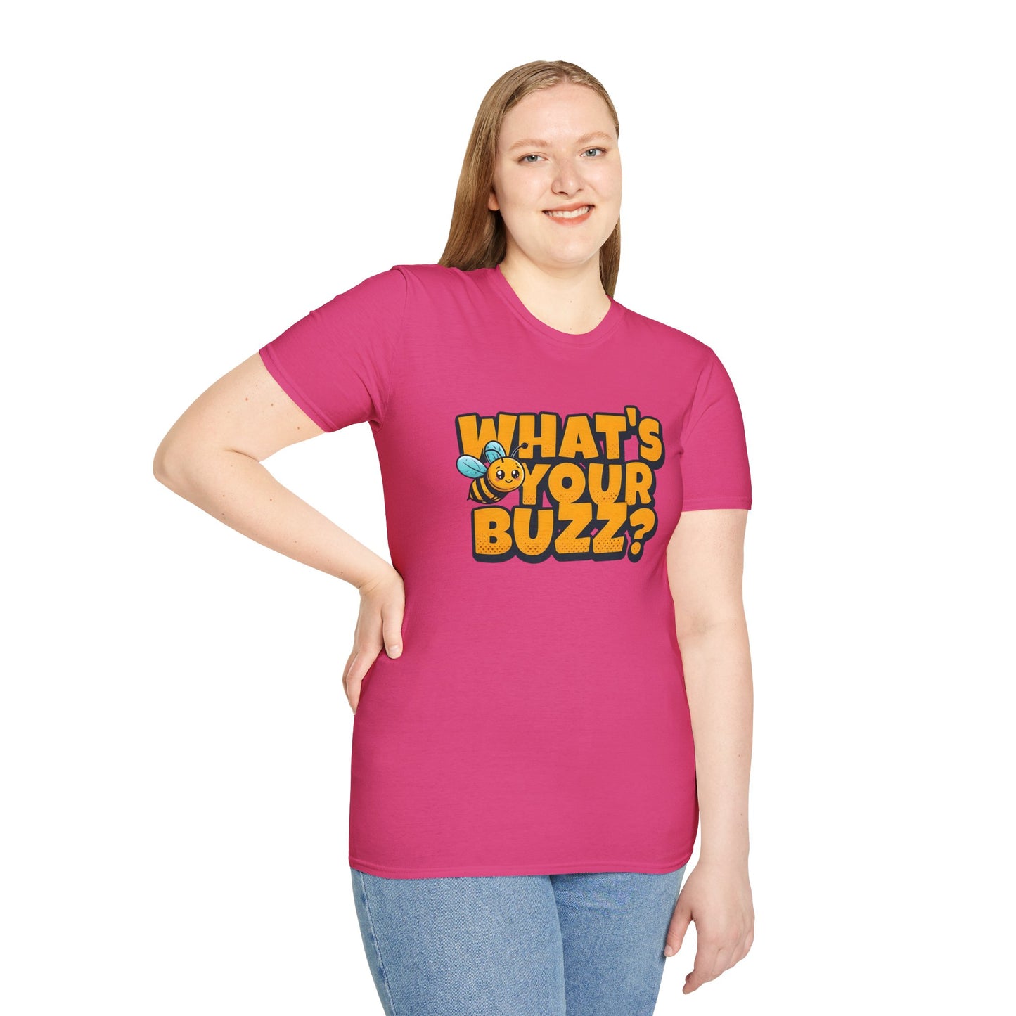 Fun Buzzing Bee T-Shirt - What's Your Buzz? Unisex Softstyle Tee