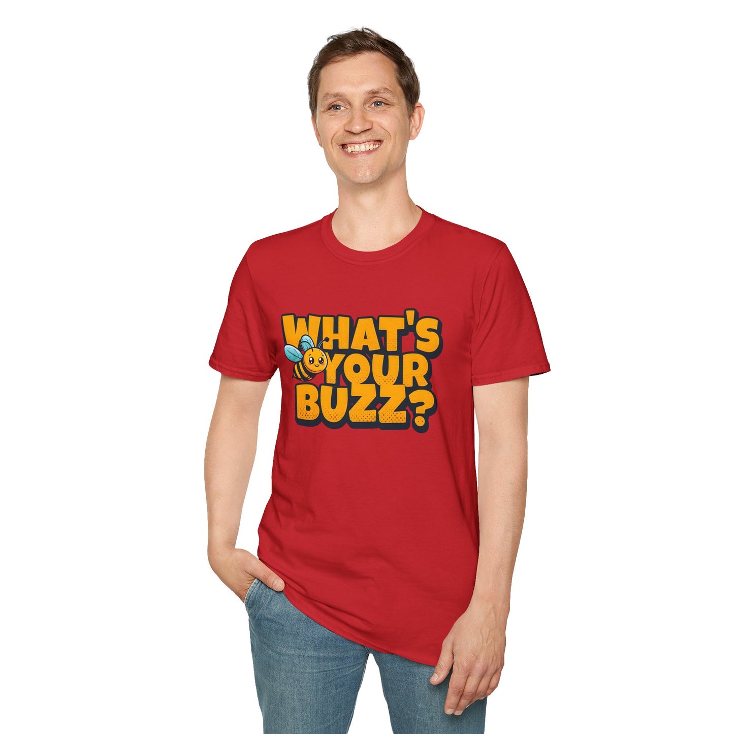Fun Buzzing Bee T-Shirt - What's Your Buzz? Unisex Softstyle Tee