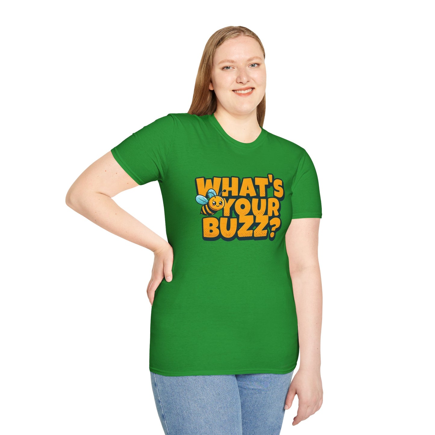 Fun Buzzing Bee T-Shirt - What's Your Buzz? Unisex Softstyle Tee