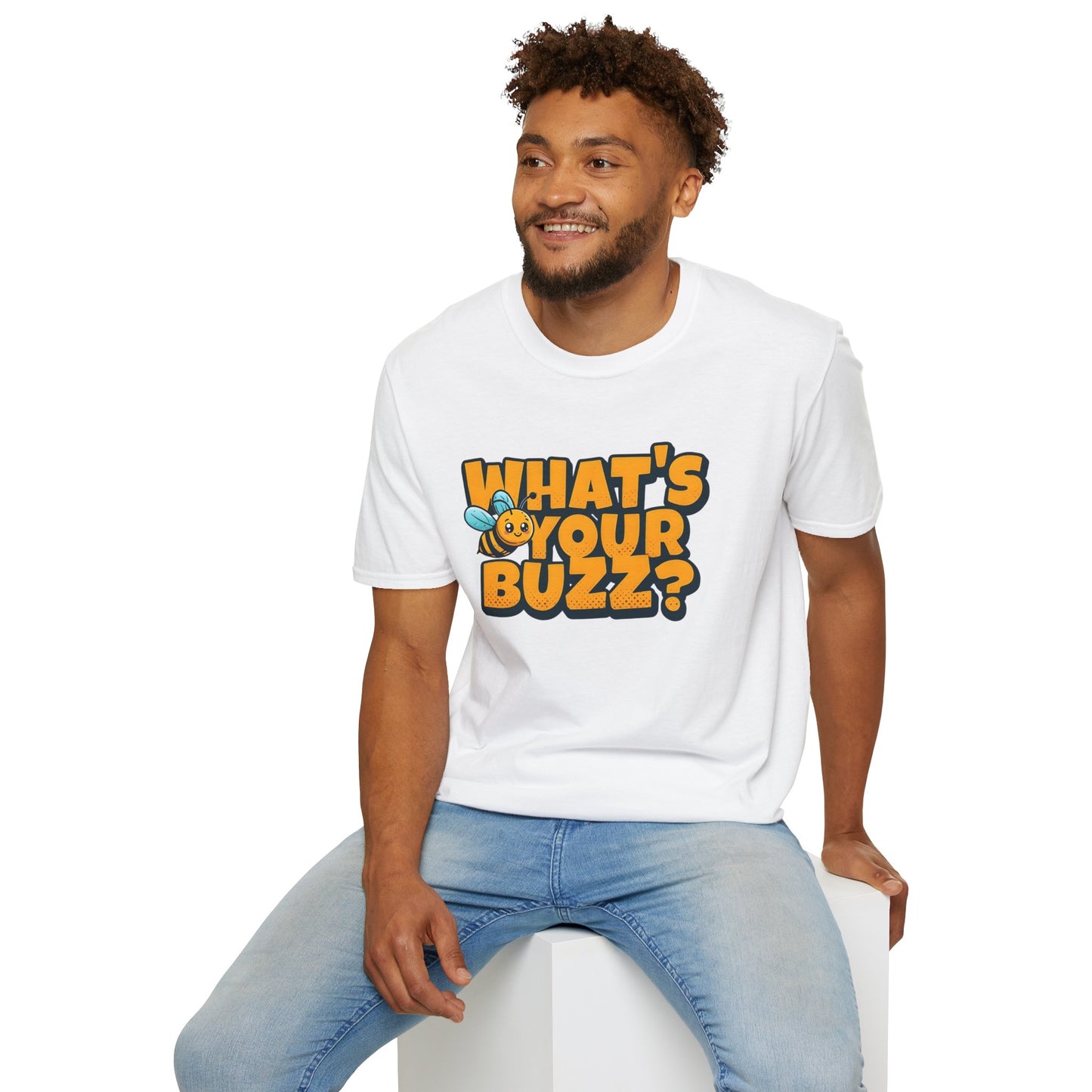 Fun Buzzing Bee T-Shirt - What's Your Buzz? Unisex Softstyle Tee