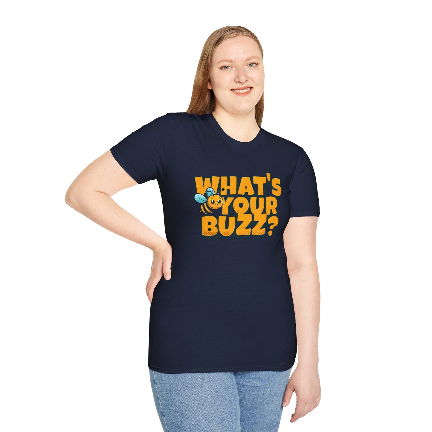 Fun Buzzing Bee T-Shirt - What's Your Buzz? Unisex Softstyle Tee
