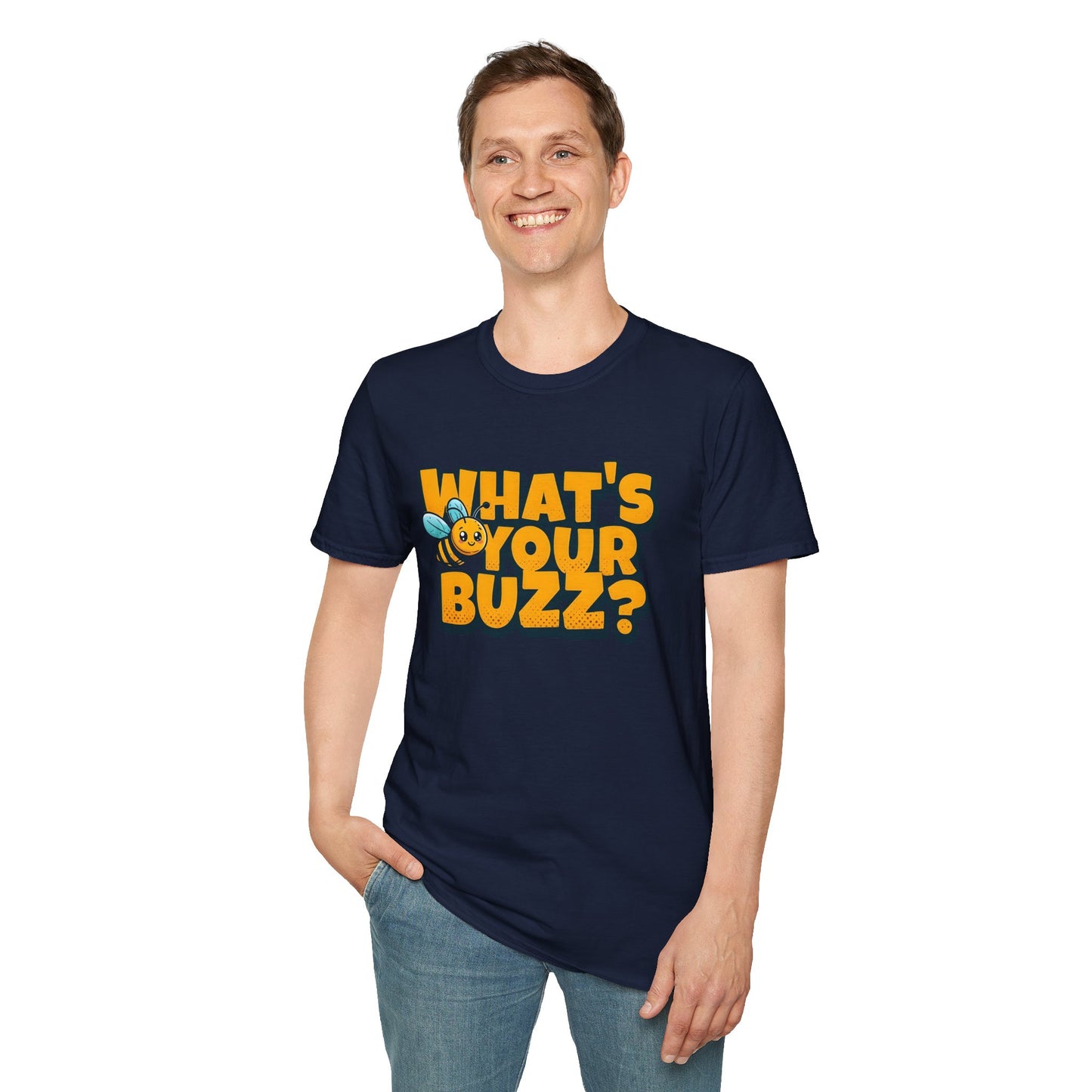 Fun Buzzing Bee T-Shirt - What's Your Buzz? Unisex Softstyle Tee