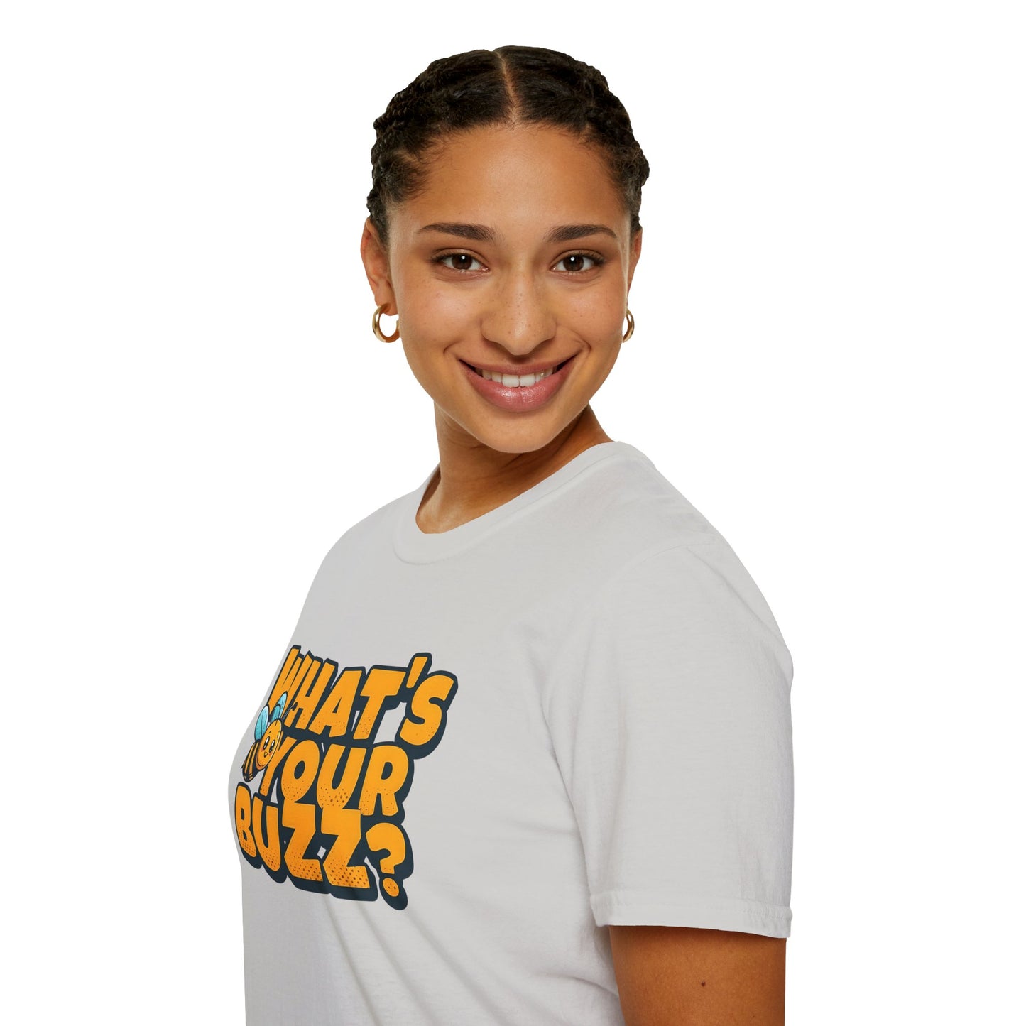 Fun Buzzing Bee T-Shirt - What's Your Buzz? Unisex Softstyle Tee