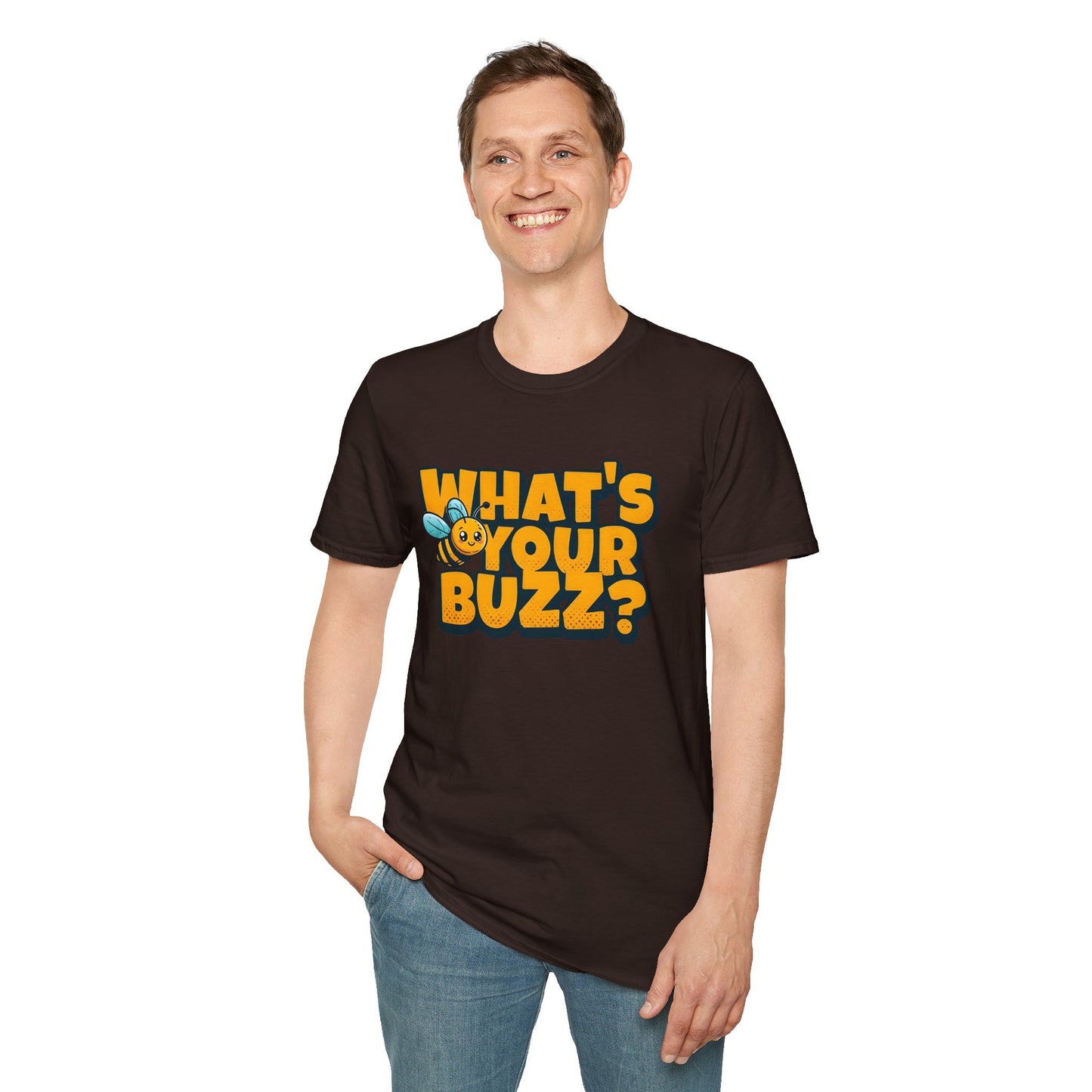 Fun Buzzing Bee T-Shirt - What's Your Buzz? Unisex Softstyle Tee