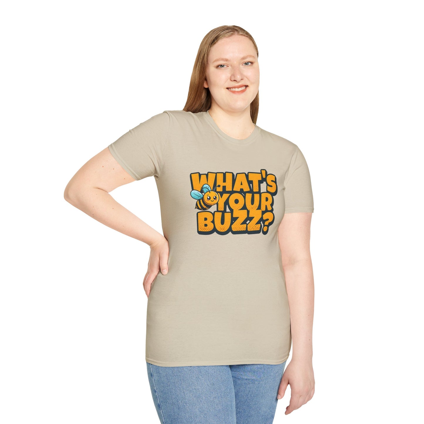 Fun Buzzing Bee T-Shirt - What's Your Buzz? Unisex Softstyle Tee
