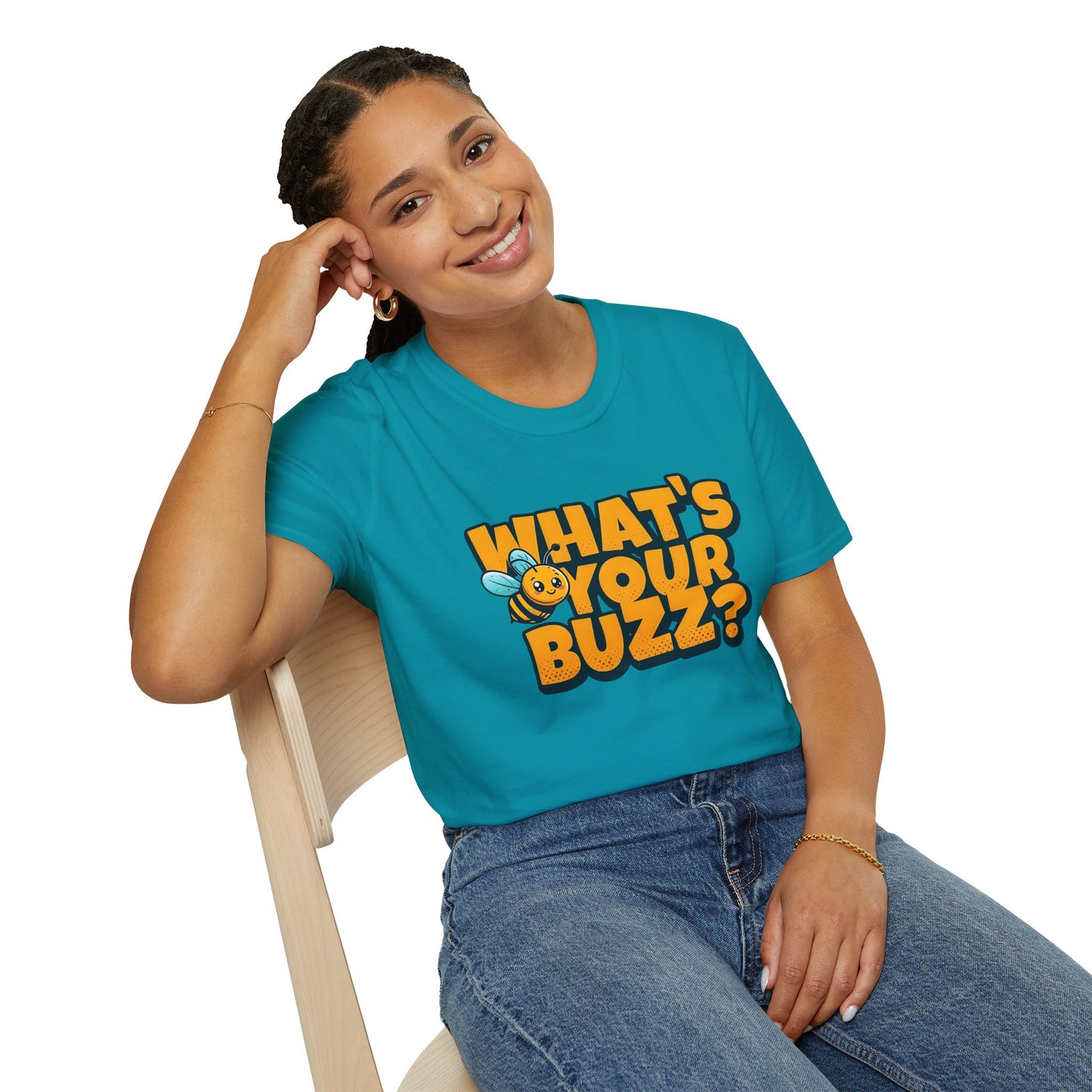 Fun Buzzing Bee T-Shirt - What's Your Buzz? Unisex Softstyle Tee
